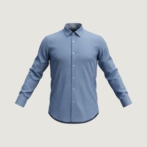 Thomas Dean Mens XL Blue Pima Cotton Micro Check Long Sleeve Button Down Shirt